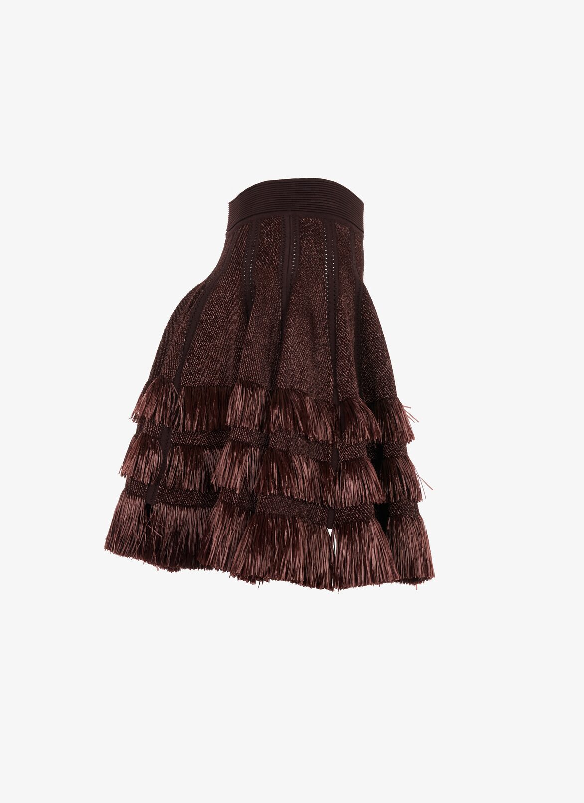 Short skirt in knit and raffia ALAÏA CHOCOLATE SHORT SKIRT IN KNIT AND RAFFIA
